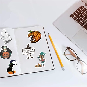 50pcs waterproof Halloween graffiti stickers with ghosts and pumpkins on laptop