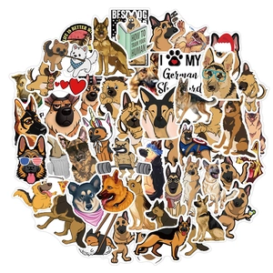 Close-up of German Shepherd stickers set including cartoon and realistic dog designs