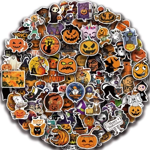 Halloween Stickers Waterproof PVC Pumpkin Ghost Bat Witch Skull Decals For Phone Case Skateboard Luggage Laptop Decor