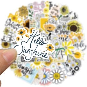 Waterproof sunflower sticker set featuring Hello Sunshine text for luggage and laptops