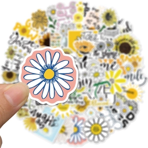 50 pieces of waterproof daisy floral stickers for luggage and planners with motivational quotes