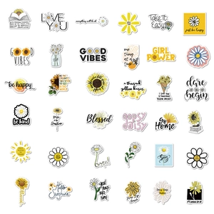 50pcs daisy sunflower waterproof stickers with motivational quotes for luggage and decor