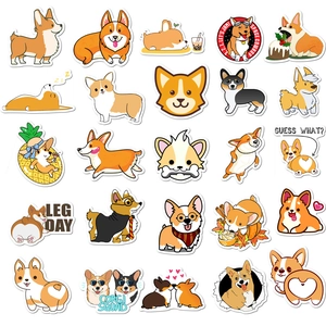 Detailed grid view of 25 unique cartoon Corgi waterproof stickers with high color saturation