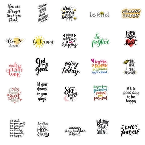 Vue détaillée de 24 autocollants de motivation en anglais pour ordinateurs et scrapbooking
