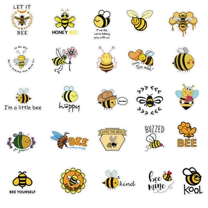 Set of 50 cute cartoon bee stickers for luggage and laptops with waterproof PVC finish