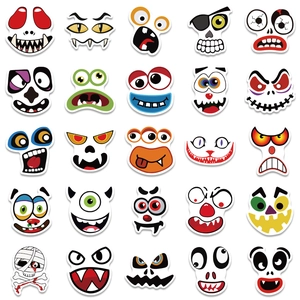 Variety pack of 25 Halloween monster face stickers featuring pumpkins and ghosts