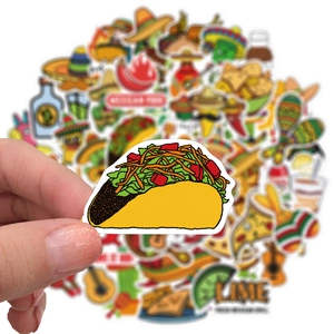 Lot de 50 stickers mexicains étanches avec taco et sombrero pour décorer les bagages