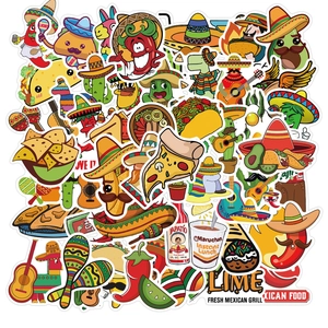 50 autocollants imperméables food mexicaine avec tacos et sombreros pour bagages