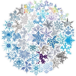 50 Stück blaue und silberne Schneeflocken Aufkleber Set für Laptop und Koffer