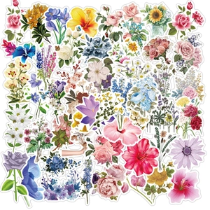 Variety pack of waterproof floral graffiti stickers with roses and sunflowers on white background