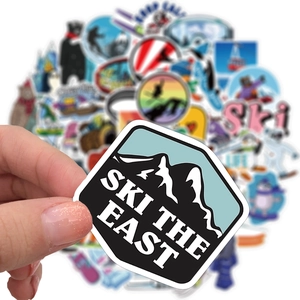 Waterproof ski themed graffiti stickers for luggage showing Ski The East peak design