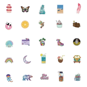 Set of 25 waterproof cartoon stickers with animal and nature designs for luggage and laptops