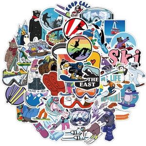Waterproof skiing graffiti stickers set with polar bears and winter sports themes