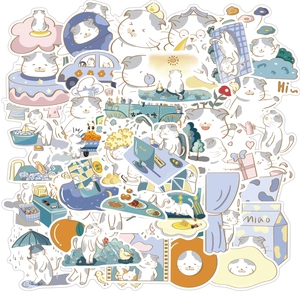 Cartoon fat cat doodle stickers set for DIY water bottles and laptop waterproof vinyl decals