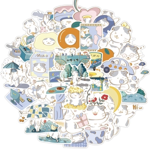 Kawaii Fat Cat Stickers Waterproof Cartoon Animal Decals For Water Bottle Laptop Suitcase Scrapbooking DIY Decorative Label