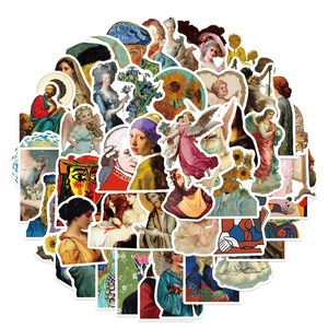 Pack of 50 vintage famous oil painting stickers for laptop and DIY waterproof decor
