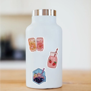 Waterproof ins style beverage graffiti stickers set on a white water bottle surface