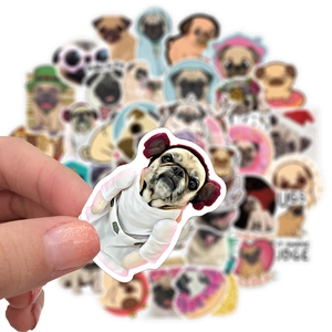 Lot de 50 autocollants de carlin mignons pour bagages et ordinateur décalcomanies animaux