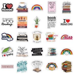 Grille détaillée d'autocollants de lecture imperméables avec livres et citations