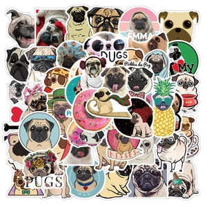 Autocollants De Chien Carlin De Dessin Animé Mignon Pour Ordinateur Portable Bagages Moto Imperméable Vinyle PVC Accessoire De Décoration