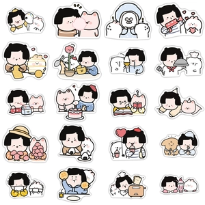 Close-up of 20 cute waterproof girl and animal stickers for DIY scrapbooking and laptops