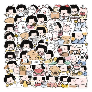 Detailed view of 40 waterproof cartoon bear and girl stickers for DIY scrapbooking