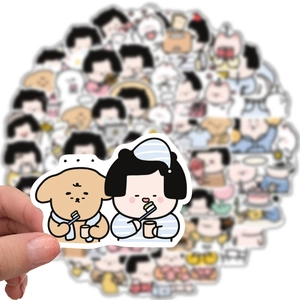 Close-up of waterproof cartoon girl sticker with soft colors for DIY diary decoration