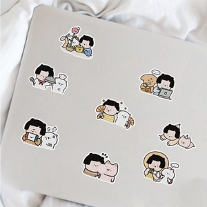 Cute girl and bear cartoon waterproof stickers for decorating a laptop cover surface