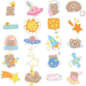 Cute space bear stickers set featuring astronauts and planets for DIY decoration