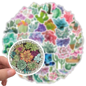 Waterproof succulent cactus stickers for laptop and luggage decoration, 50-piece set