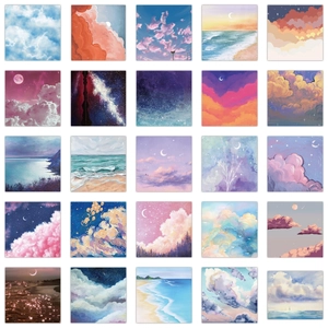 50 pieces of waterproof oil painting scenery stickers for laptop and luggage decoration