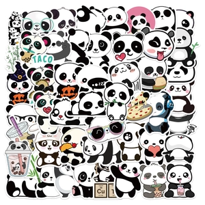 Detailed set of 50 waterproof cartoon panda stickers for laptops and motorcycle trunks