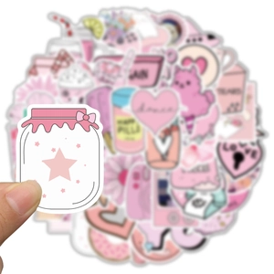 Lot de stickers roses cartoon mignons avec étoiles et cœurs pour valises et guitares