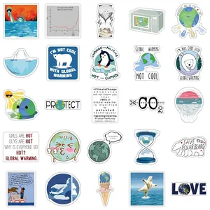 Set of 50 global warming and climate change waterproof stickers for luggage and laptops