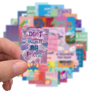 50pcs purple cartoon waterproof graffiti sticker with Don't Touch My Phone text art
