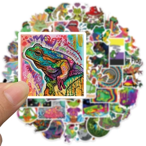 50 pieces of colorful psychedelic frog graffiti stickers with waterproof PVC finish