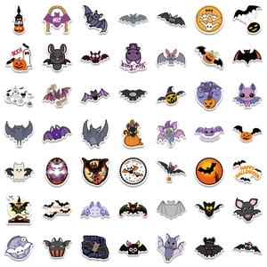 Lot de 49 autocollants d'Halloween avec chauves-souris, fantômes et citrouilles sur fond blanc
