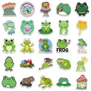 50pcs cute cartoon frog waterproof stickers for DIY decoration on laptops and suitcases