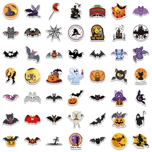 Lot de 100 autocollants Halloween étanches avec chauves-souris et citrouilles décoratives