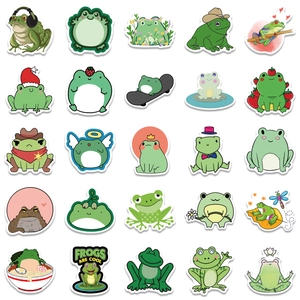 Collection of 25 cute cartoon frog stickers for DIY decoration on laptops and suitcases