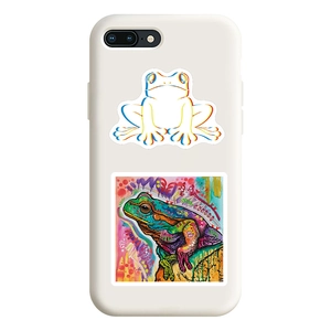 Detail of artistic frog graffiti on white phone case with dual camera cutout