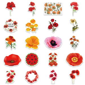 Lot de 50 autocollants de pavots colorés imperméables pour déco et ordinateur