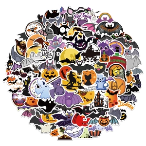 Lot de 100 autocollants d'Halloween avec citrouilles, chauves-souris et fantômes pour fête