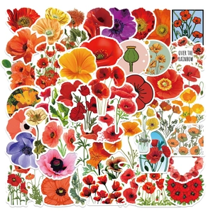 Autocollants de pavot colorés pour ordinateur et valise avec motifs variés de fleurs