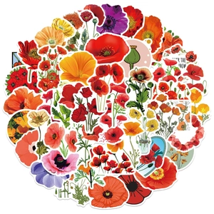 Autocollants Imperméables Coquelicot pour Ordinateur Portable Valise Bouteille d'Eau Décalcomanies Florales Artistiques pour Décoration de Maison