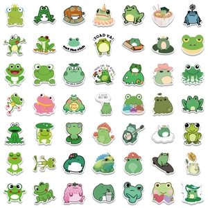 Set of 49 unique cartoon frog stickers for decorating laptops and waterproof luggage