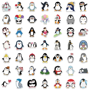 Lot de 49 autocollants de pingouins de dessin animé pour décoration de bagages et ordinateur