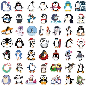 Lot de 50 autocollants de pingouins de dessin animé pour bagages et ordinateurs, imperméables
