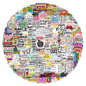 Pack of 300 unique waterproof cartoon motivational stickers for luggage and guitars