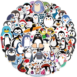 Lot de 50 autocollants de pingouins colorés imperméables pour valises et ordinateurs